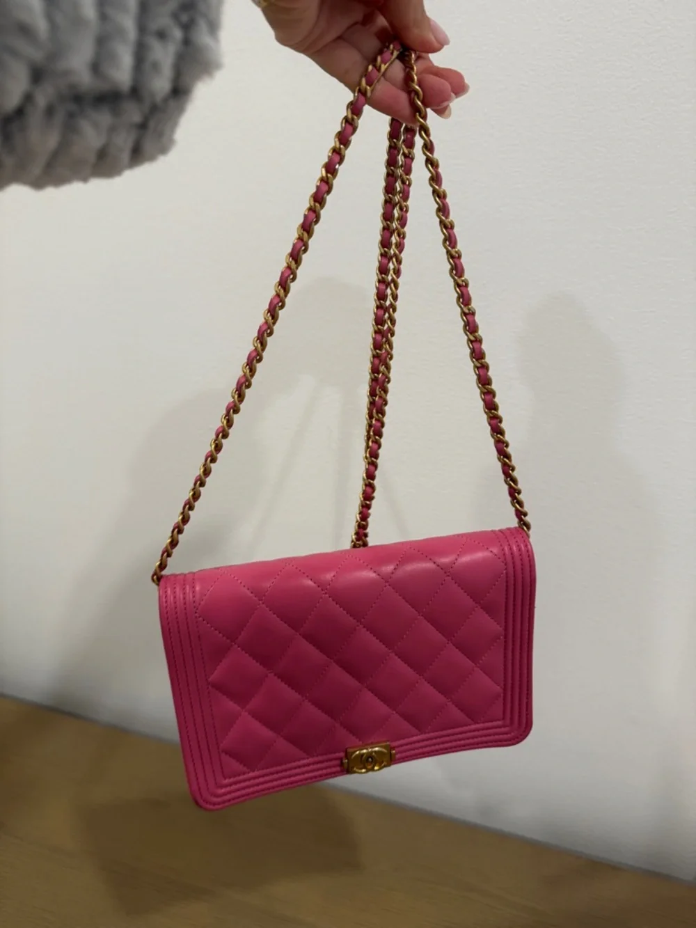 CHANEL Pink Quilted Boy Wallet with Gold CC Lock - Picture 12 of 12